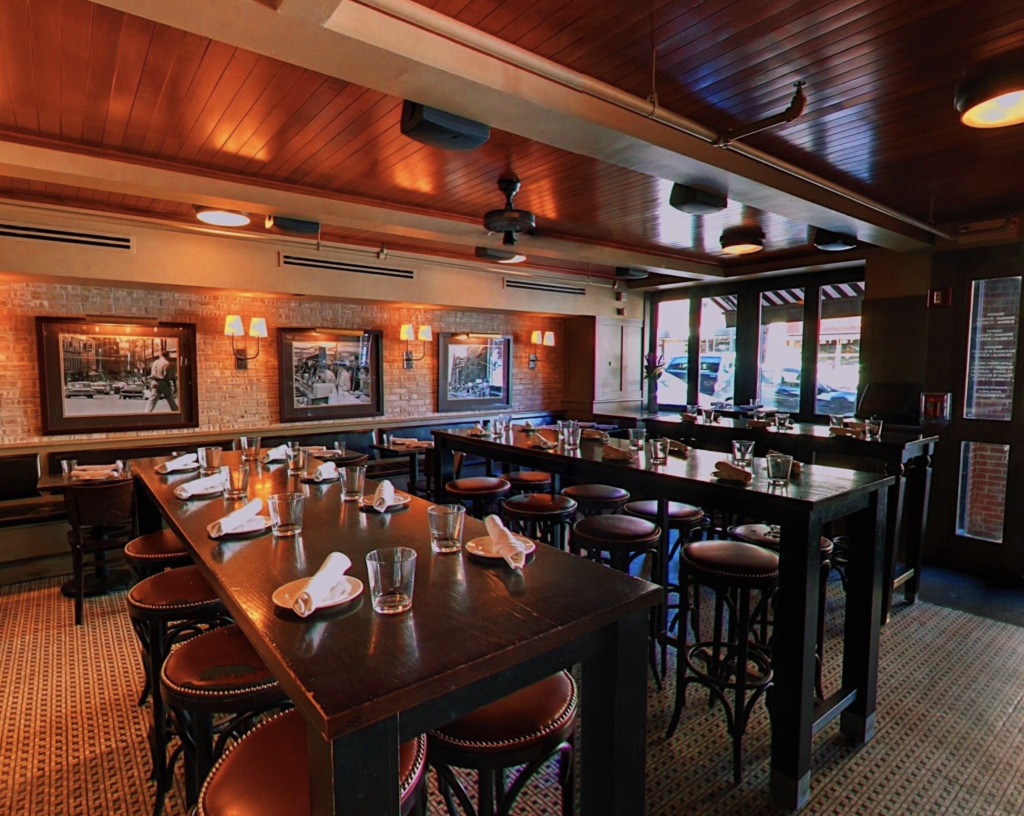 Interior photo of the bar table setting at Russell House Tavern